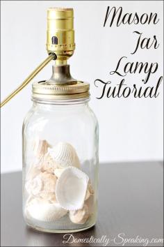 
                    
                        Mason Jar Lamp Tutorial: Domestically-Spea... - i really like this idea and as my current bedside lights are breaking I have started collecting to make these
                    
                