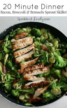 
                    
                        Quick Healthy Recipe: This quick skillet meal includes bacon, broccoli and brussel sprouts. Such an easy dinner recipe and takes just 20 minutes to throw together!
                    
                
