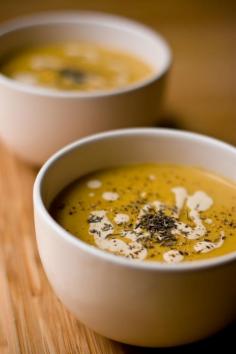 Vegetarian / Vegan recipe for “Delicata Squash Bisque.” Would make a fantastic Thanksgiving soup.