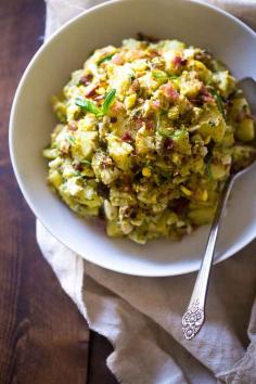 
                    
                        Paleo Sweet Potato Salad with Bacon, Eggs and Avocado Pesto – A healthy side dish that is SUPER creamy, easy to make and always a crowd pleaser! You won’t even miss the mayonnaise! | Foodfaithfitness.com | Taylor | Food Faith Fitness
                    
                