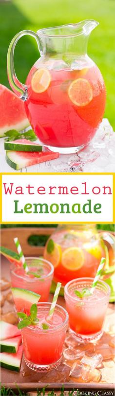 
                    
                        Watermelon Lemonade - my new favorite summer drink and the perfect use for those big watermelons! It is incredibly refreshing!
                    
                
