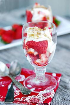 
                    
                        Strawberries with Maple Cream Sauce - colorful and light dessert that is certain to please!  dineanddish.net
                    
                