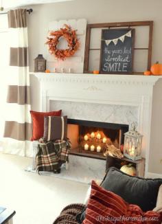 Fall mantel in living room