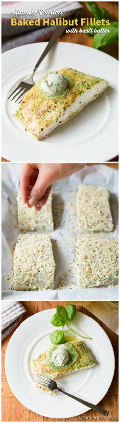 
                    
                        Easy 5-Ingredient Almond Crusted Baked Halibut with Basil Butter on ASpicyPerspective... #5ingredient #halibut
                    
                