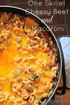 
                    
                        One Skillet Cheesy Beef And Macaroni Recipe ~ Says: This meal was unbelievably easy to make. It tasted great, was very filling and it makes a huge amount.
                    
                