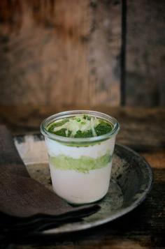 CUCUMBER CILANTRO MINT RAITA ~~~ first off, the layered presentation... love love love. this raita uses hari chutney aka cilantro chutney aka green chutney as an ingredient. [India] [abrowntable]