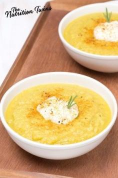 Butternut Squash soup Yogurt dollop Pesto Swirl