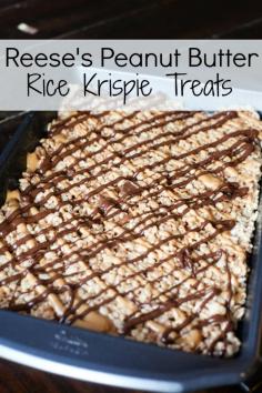 
                    
                        Reese's Peanut Butter Rice Krispie Treats. Perfect treat or dessert. Fast and EASY to make. And everybody LOVES them (except people allergic to peanut butter ;) ).
                    
                