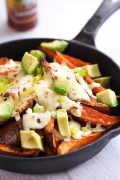 
                    
                        Beer soaked sweet potato fries, loaded with cheese and avocado and served with chipotle mayonnaise
                    
                