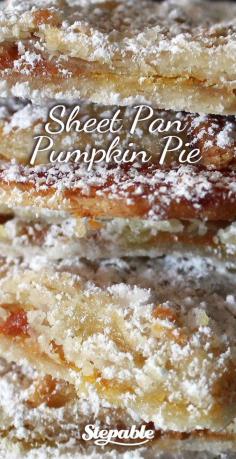 Sheet Cake Pumpkin Pie. Quick and easy to make using Pumpkin Pie Filling and Pillsbury Refrigerated Pie Crust @Stepable #recipes. YUM!! Just now made & tried these & I'm not a pumpkin pie fan but I love these!