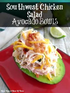 
                    
                        Southwest Chicken Salad Avocado Bowls - Packed with flavor, I usually just serve these with yellow rice and beans on the side. Great summery dish!
                    
                