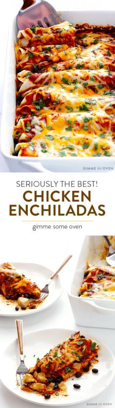 
                    
                        This seriously is my favorite chicken enchiladas recipe, and it's all thanks to a special (and easy!) homemade sauce.  My friends all agree!! | gimmesomeoven.com
                    
                
