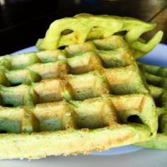 
                    
                        HEALTHY and FILLING Spinach Protein waffles. They're good. My kids will even eat them (after they get over the whole "they're green" issue).
                    
                