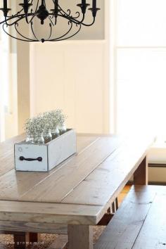 
                    
                        This large farmhouse table seats 8+ and adds great rustic charm to your dining room. See more photos and project details at LoveGrowsWild.com
                    
                