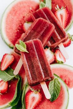 
                    
                        Watermelon, Strawberry and Mint Popsicles
                    
                