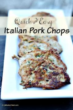 
                    
                        Easy dinner idea! Quick & Easy Italian Pork Chops These  pork chops are a snap to make, tender, juicy, and loaded with amazing flavor and texture – making them an ideal go to meal.
                    
                