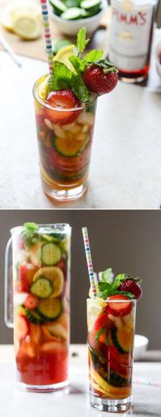 
                    
                        Strawberry Pimm's Cup - the perfect summer cocktail! I howsweeteats.com
                    
                