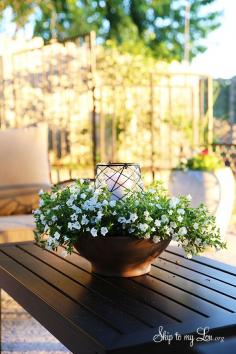 
                    
                        How to make an easy floral outdoor centerpiece luminary  #make #luminary #centerpiece skiptomylou.org
                    
                