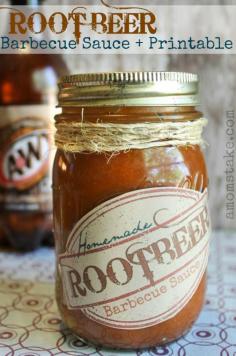 Yummy homemade root beer barbecue sauce recipe and printable label makes a great gift! #amomstake