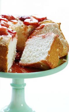
                    
                        angel food cake with roasted strawberry sauce
                    
                