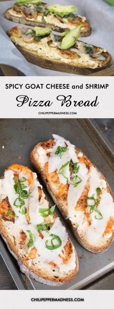 
                    
                        Spicy Goat Cheese and Shrimp Pizza Bread | ChiliPepperMadnes...
                    
                