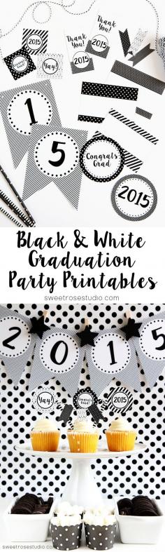 
                    
                        Free Black and White Graduation Party Printables, ready to make your party stand out!
                    
                