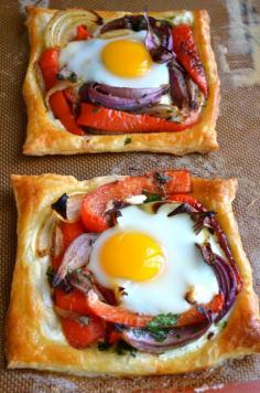 
                    
                        Red Pepper and Baked Egg Galettes Impressive but SUPER EASY to put together with frozen puff pastry.
                    
                