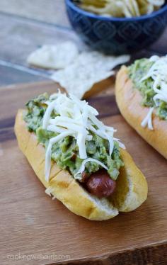 
                    
                        California Dogs - all beef hot dogs wrapped in bacon and topped with guacamole and Monterey Jack cheese | cookingwithcurls.com
                    
                