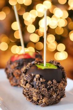 
                    
                        Dark Chocolate Salted Caramel Apples with crushed Reese's Cups and Butterfingers
                    
                