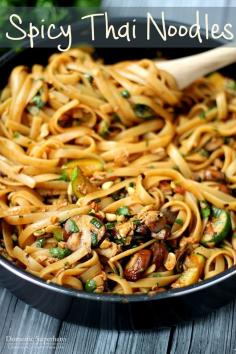 
                    
                        One Pot Spicy Thai Noodles - these are SO good and so easy to cook up. Vegetarian recipe but options for added protein too!
                    
                