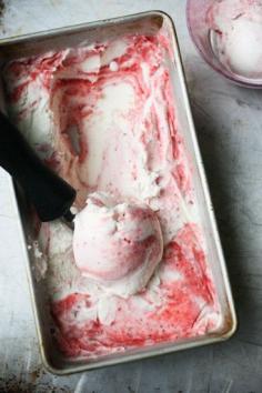 Ginger ice cream swirled with Roasted Strawberry Puree