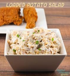 #AD Loaded Potato Salad is the perfect side dish to bring to picnics, barbecues and cookouts this Summer. It is filled with delicious bacon, cheddar cheese, sour cream and green onions. #SummerYum - Loaded Potato Salad Recipe on Gator Mommy Reviews