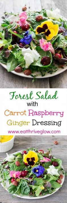 
                    
                        Easy salad recipe with a delicious carrot raspberry ginger dressing. Simple and healthy! Has hazelnuts, thyme, cherries, and berries.
                    
                