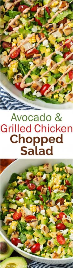 Avocado and Grilled Chicken Chopped Salad with Skinny Chipotle-Lime dressing