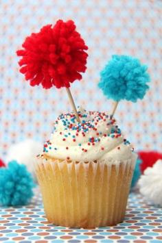 Pom Pom firecracker cupcake toppers || 4th of July