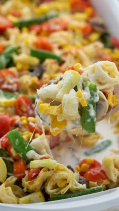 
                    
                        Creamy Tortellini and Vegetable Bake ~ Filled with summer veggies... This bake is sure to be a crowd pleaser!
                    
                