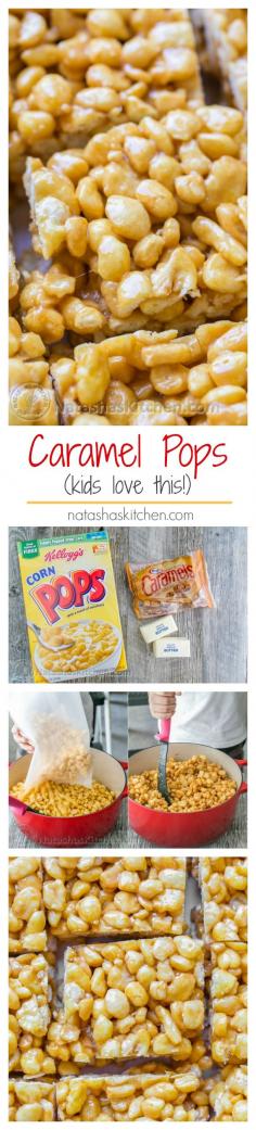 Caramel Corn Pops Treats - Kids love this dessert!! All you need is 3 main ingredients and 10 minutes. | NatashasKitchen.com