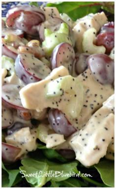 SONOMA CHICKEN SALAD - Whole Foods' Recipe - loaded with tender chicken breast, red seedless grapes, crunchy pecans, crisp celery, tossed in a wonderful mayonnaise, honey, apple cider vinegar, poppy seed dressing SO GOOD!!! 5 STARS!!! Save $ and make it