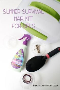 Summer Survival Hair Kit for Girls. The best idea to gather all the supplies for doing little girls hair and have it all in one place to store and use!