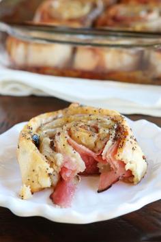* made this glaze for other roll up pin Hot Ham & Cheese Party Rolls | Kevin & Amanda's Recipes