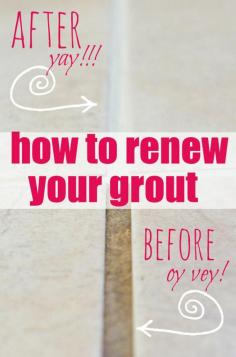 How to Renew Grout... even if it's totally disgusto!!! Basically paint with toothbrush and be sure you get off excess.