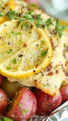 Lemon Chicken and Potatoes in Foil ~ moist and tender cooked in foil packets – easy, flavorful.