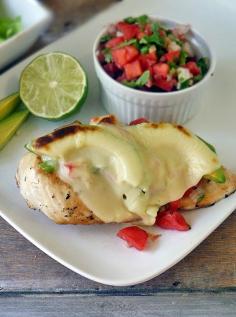 Grilled California Chicken | by Life Tastes Good is topped with Homemade Tomato Salsa, fresh avocados, and spicy pepper jack cheese. This easy-to-make dinner is sure to please! #Southwest #Main