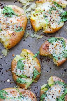 Cheesy Spinach Smashed Potatoes #food #recipe