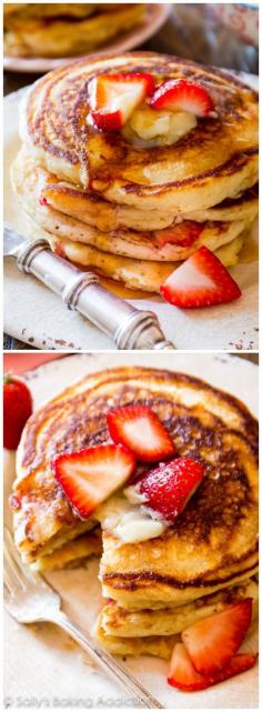 Strawberry Buttermilk Pancakes with Honey Butter - The fluffiest buttermilk pancakes! Tastes just like a stack of diner pancakes!