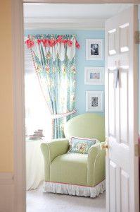big fan of the blue, green, and coral for a baby girls room