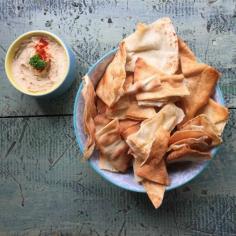 Homemade Baked Pita Chips: Use up your extra pita bread and make these Homemade Baked Pita Chips using only four ingredients: pita bread, olive oil, garlic and sea salt // A Cedar Spoon