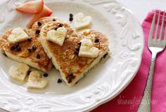 Chocolate Chip Banana Pancakes - Who doesn't love heart-shaped food?