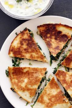 Greek quesadillas with tsatziki from Scrummy Lane (gf tortillas)