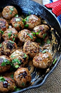 Persian Meatballs with Dried Cherries and Pistachios - These moist and flavorful meatballs come packed with chopped pistachios, cilantro, dried cherries and warm spices. Draped in a quick and easy pan sauce with chopped shallots this was perfect and made in under 30 minutes. www.keviniscooking.com